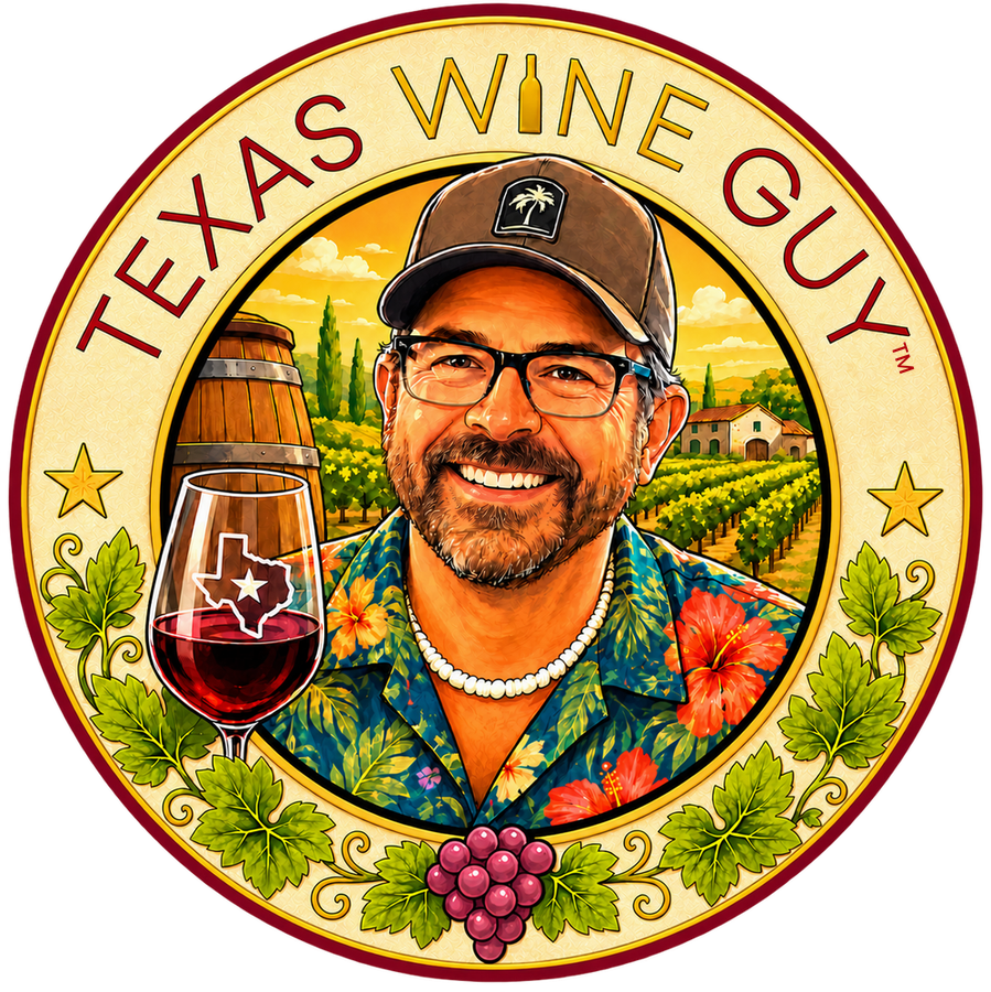 Texas Wine Guy™ — illustrated badge logo